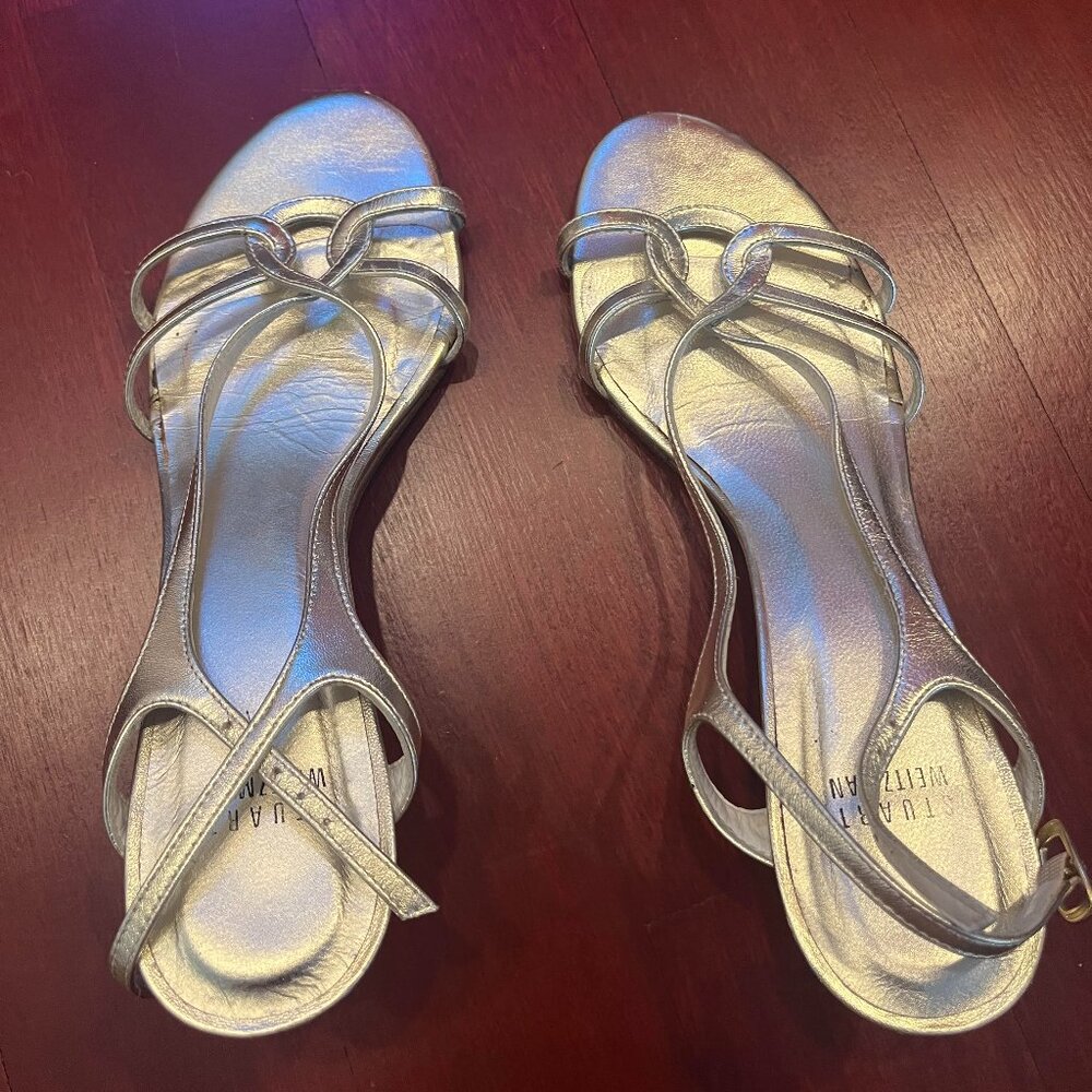 Stuart Weitzman Gold Leather Strappy Heels - Reversal - Size 9